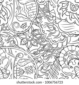 Seamless mehndi vector pattern. Hand-made illustration. Black and white binary pattern, monochrome doodle texture.