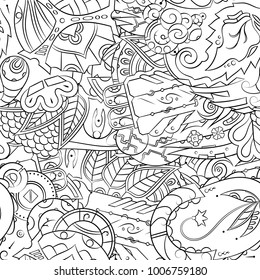 Seamless mehndi vector pattern. Hand-made illustration. Black and white binary pattern, monochrome doodle texture.