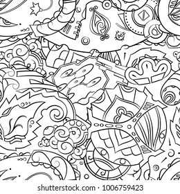 Seamless mehndi vector pattern. Hand-made illustration. Black and white binary pattern, monochrome doodle texture.