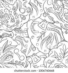 Seamless mehndi vector pattern. Hand-made illustration. Black and white binary pattern, monochrome doodle texture.