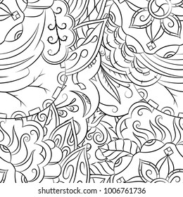 Seamless mehndi vector pattern. Hand-made illustration. Black and white binary pattern, monochrome doodle texture.