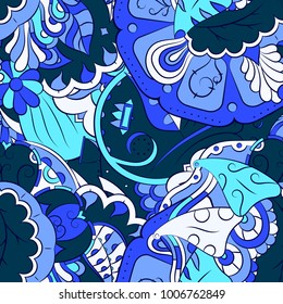 Seamless mehndi vector pattern. Hand-made ethnic illustration. Colorful doodle texture.