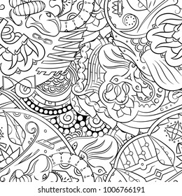 Seamless mehndi vector pattern. Hand-made illustration. Black and white binary pattern, monochrome doodle texture.