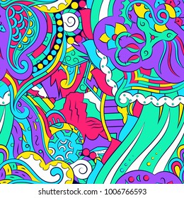 Seamless mehndi vector pattern. Hand-made ethnic illustration. Colorful doodle texture.