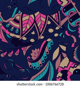 Seamless mehndi vector pattern. Hand-made ethnic illustration. Colorful doodle texture.