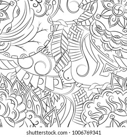 Seamless mehndi vector pattern. Hand-made illustration. Black and white binary pattern, monochrome doodle texture.
