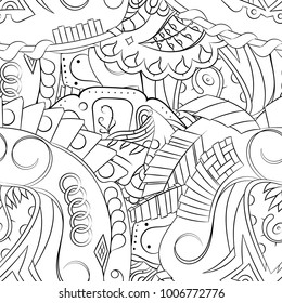 Seamless mehndi vector pattern. Hand-made illustration. Black and white binary pattern, monochrome doodle texture.