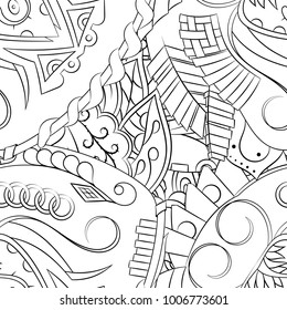Seamless mehndi vector pattern. Hand-made illustration. Black and white binary pattern, monochrome doodle texture.