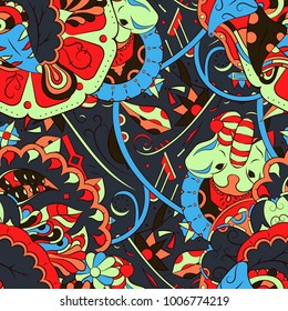 Seamless mehndi vector pattern. Hand-made ethnic illustration. Colorful doodle texture.