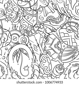 Seamless mehndi vector pattern. Hand-made illustration. Black and white binary pattern, monochrome doodle texture.