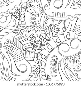 Seamless mehndi vector pattern. Hand-made illustration. Black and white binary pattern, monochrome doodle texture.