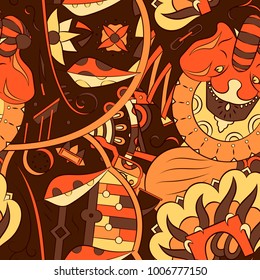 Seamless mehndi vector pattern. Hand-made ethnic illustration. Colorful doodle texture.