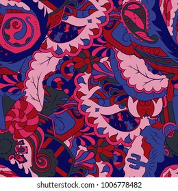 Seamless mehndi vector pattern. Hand-made ethnic illustration. Colorful doodle texture.