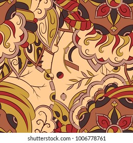 Seamless mehndi vector pattern. Hand-made ethnic illustration. Colorful doodle texture.