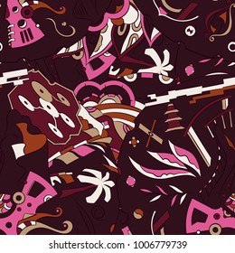 Seamless mehndi vector pattern. Hand-made ethnic illustration. Colorful doodle texture.