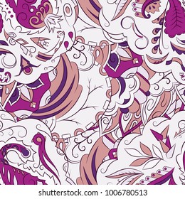 Seamless mehndi vector pattern. Hand-made ethnic illustration. Colorful doodle texture.