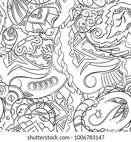 Seamless mehndi vector pattern. Hand-made illustration. Black and white binary pattern, monochrome doodle texture.