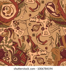 Seamless mehndi vector pattern. Hand-made ethnic illustration. Colorful doodle texture.