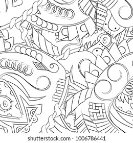 Seamless mehndi vector pattern. Hand-made illustration. Black and white binary pattern, monochrome doodle texture.