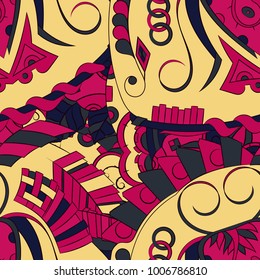 Seamless mehndi vector pattern. Hand-made ethnic illustration. Colorful doodle texture.