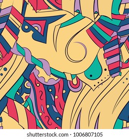 Seamless mehndi vector pattern. Hand-made ethnic illustration. Colorful doodle texture.