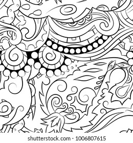 Seamless mehndi vector pattern. Hand-made illustration. Black and white binary pattern, monochrome doodle texture.