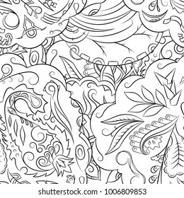 Seamless mehndi vector pattern. Hand-made illustration. Black and white binary pattern, monochrome doodle texture.