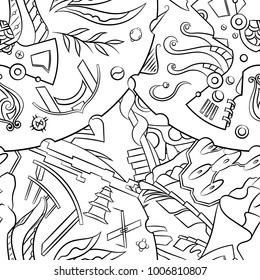 Seamless mehndi vector pattern. Hand-made illustration. Black and white binary pattern, monochrome doodle texture.