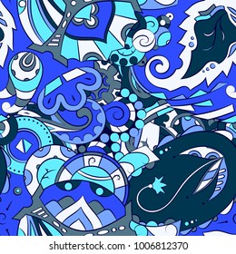 Seamless mehndi vector pattern. Hand-made ethnic illustration. Colorful doodle texture.