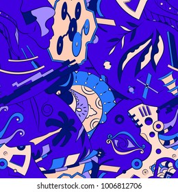 Seamless mehndi vector pattern. Hand-made ethnic illustration. Colorful doodle texture.