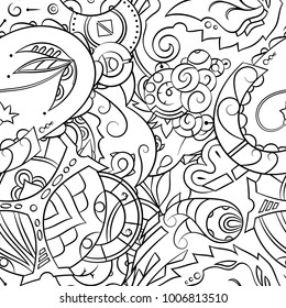 Seamless mehndi vector pattern. Hand-made illustration. Black and white binary pattern, monochrome doodle texture.