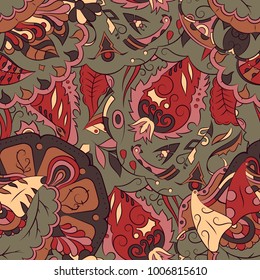 Seamless mehndi vector pattern. Hand-made ethnic illustration. Colorful doodle texture.
