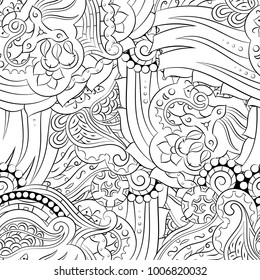 Seamless mehndi vector pattern. Hand-made illustration. Black and white binary pattern, monochrome doodle texture.