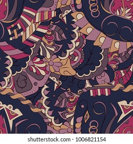 Seamless mehndi vector pattern. Hand-made ethnic illustration. Colorful doodle texture.