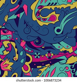 Seamless mehndi vector pattern. Hand-made ethnic illustration. Colorful doodle texture.