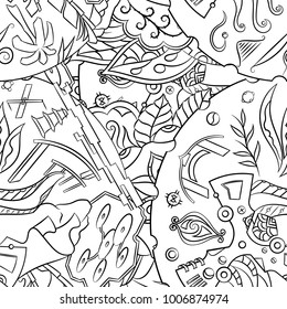 Seamless mehndi vector pattern. Hand-made illustration. Black and white binary pattern, monochrome doodle texture.