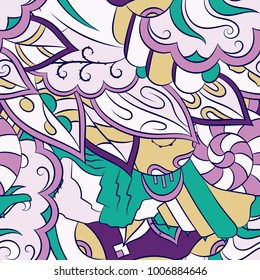 Seamless mehndi vector pattern. Hand-made ethnic illustration. Colorful doodle texture.