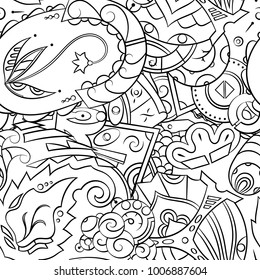 Seamless mehndi vector pattern. Hand-made illustration. Black and white binary pattern, monochrome doodle texture.