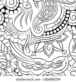 Seamless mehndi vector pattern. Hand-made illustration. Black and white binary pattern, monochrome doodle texture.