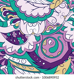 Seamless mehndi vector pattern. Hand-made ethnic illustration. Colorful doodle texture.