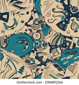 Seamless mehndi vector pattern. Hand-made ethnic illustration. Colorful doodle texture.
