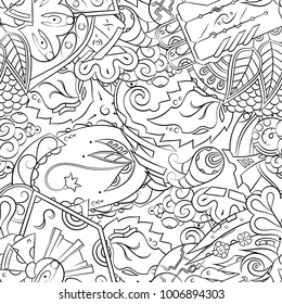 Seamless mehndi vector pattern. Hand-made illustration. Black and white binary pattern, monochrome doodle texture.