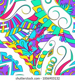 Seamless mehndi vector pattern. Hand-made ethnic illustration. Colorful doodle texture.