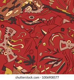 Seamless mehndi vector pattern. Hand-made ethnic illustration. Colorful doodle texture.