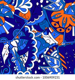 Seamless mehndi vector pattern. Hand-made ethnic illustration. Colorful doodle texture.