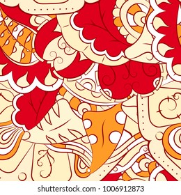Seamless mehndi vector pattern. Hand-made ethnic illustration. Colorful doodle texture.