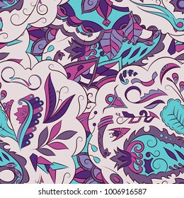 Seamless mehndi vector pattern. Hand-made ethnic illustration. Colorful doodle texture.