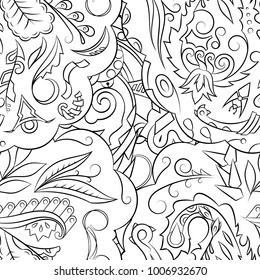 Seamless mehndi vector pattern. Hand-made illustration. Black and white binary pattern, monochrome doodle texture.