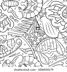 Seamless mehndi vector pattern. Hand-made illustration. Black and white binary pattern, monochrome doodle texture.