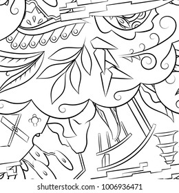 Seamless mehndi vector pattern. Hand-made illustration. Black and white binary pattern, monochrome doodle texture.